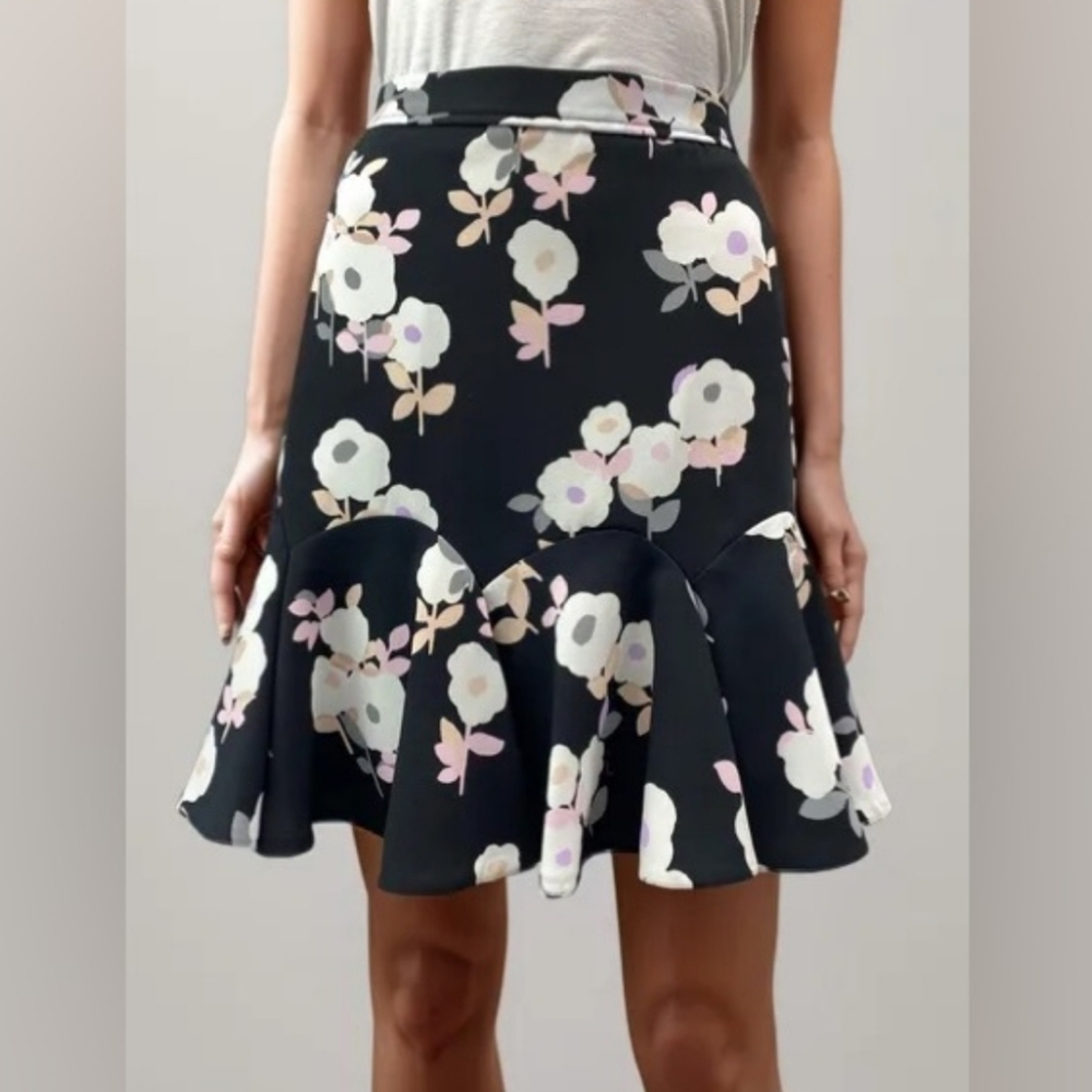 Kate Spade Skirt The Rules Black Floral Lined Ruffle Skirt US 4 Fairycore Whimsy